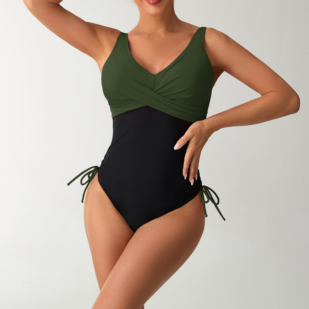 Damen Einteiliger Badeanzug mit integriertem Wickeldesign EB