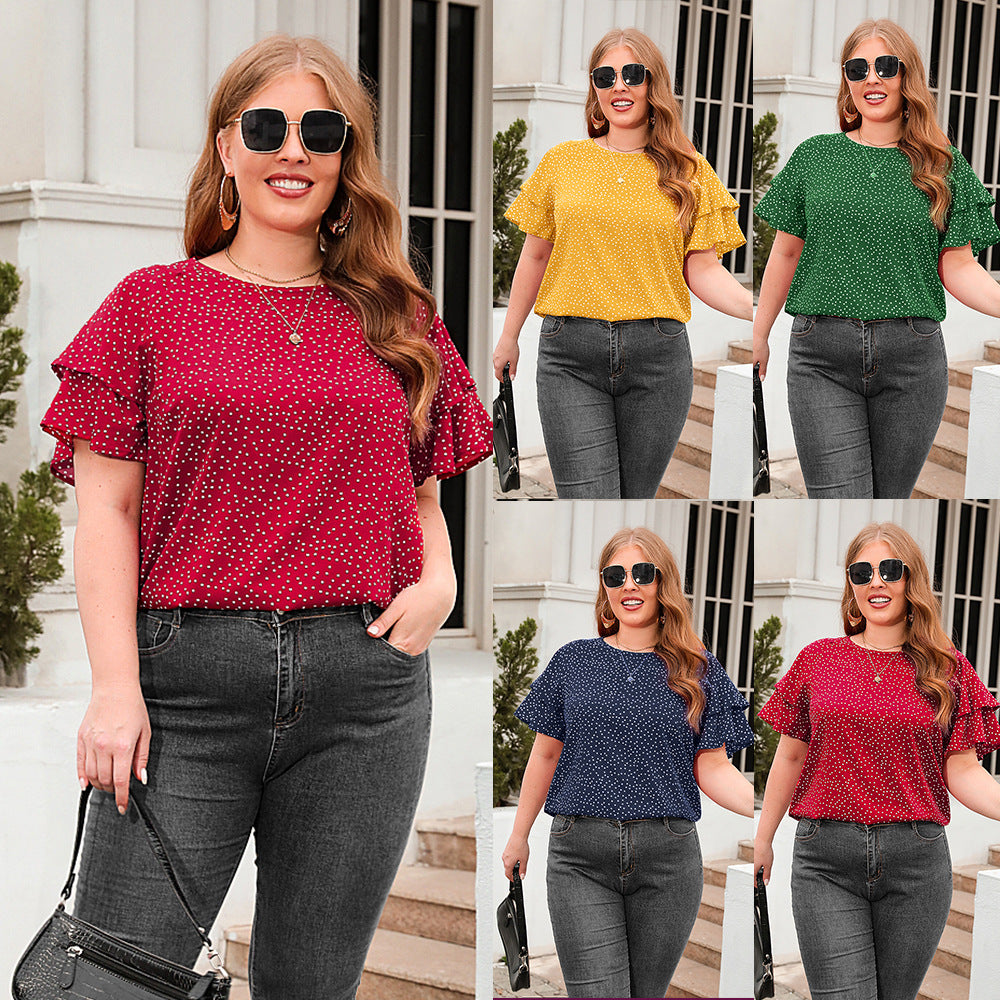 Damen Blusenshirt mit Volants und Punktedesign EB