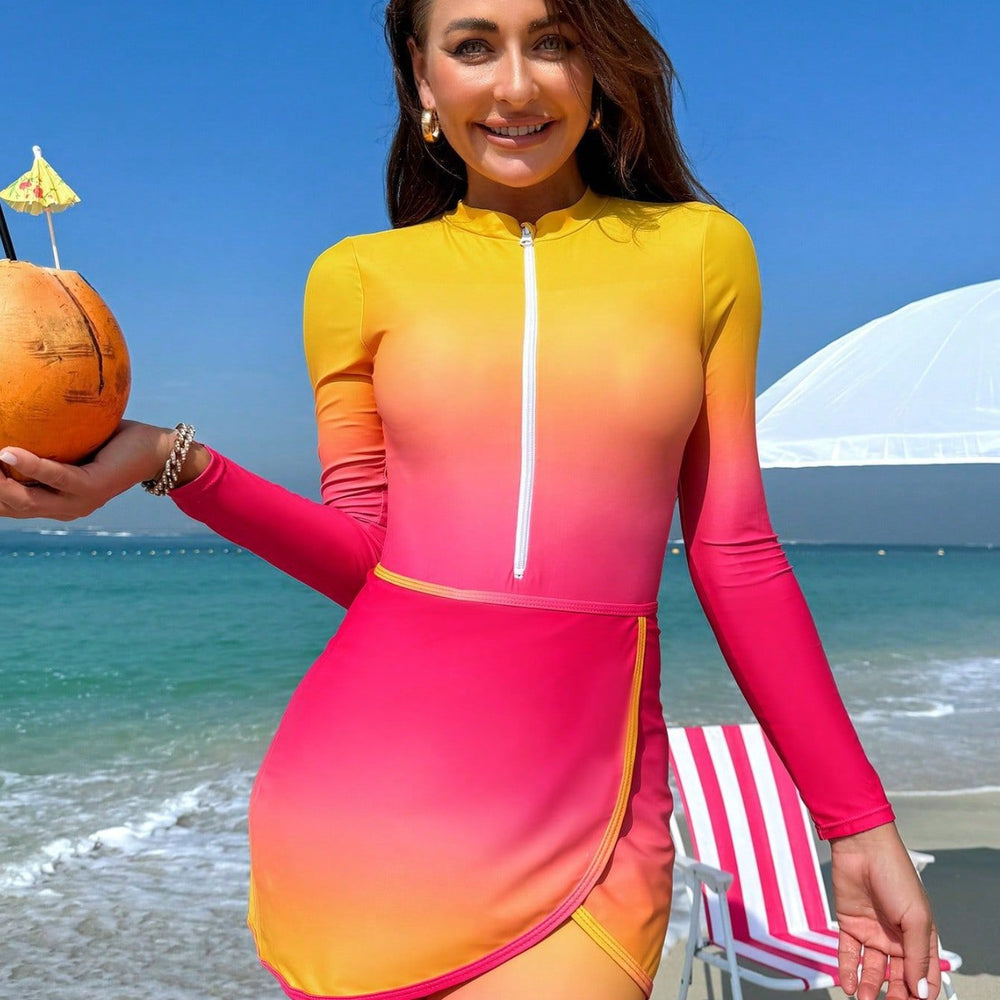 Damen sportlicher Rashguard mit Reißverschluss und elegantem Wickeldetail EB