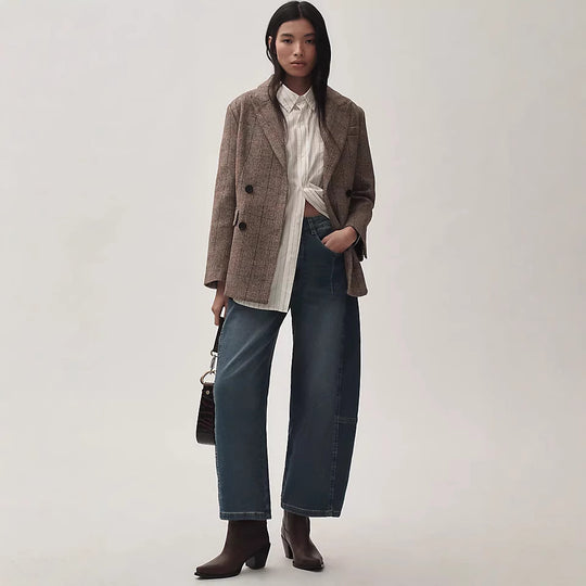 Damen nan hochgeschnittene weite Culotte-Jeans mit verkürzter Länge und dekorativen Nahtdetails EB