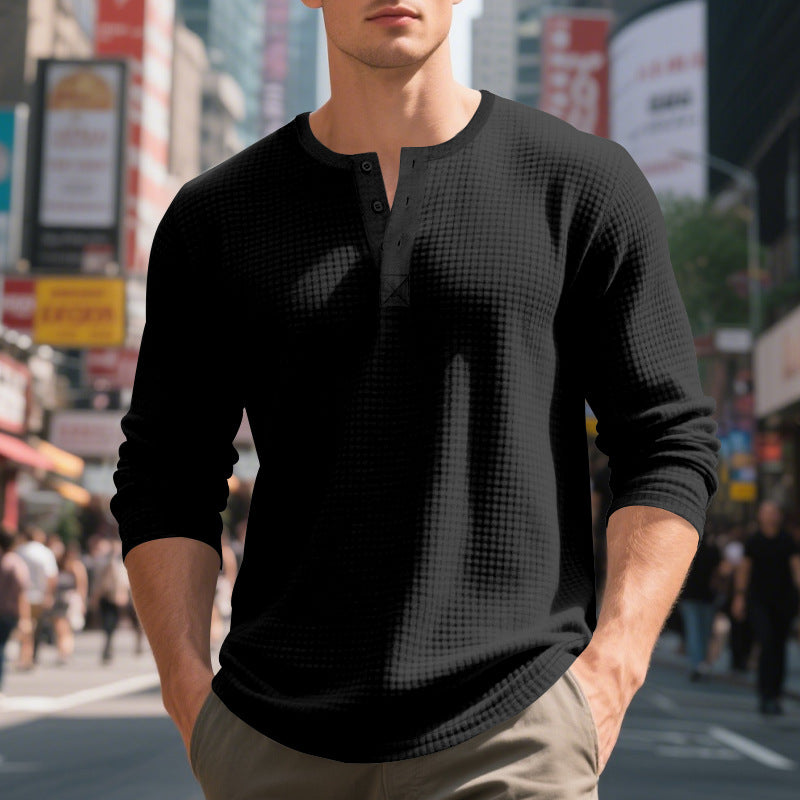 Herren nan thermoregulierendes Waffel-Thermalshirt mit Kurzknopfleiste und gerundetem Saum EB