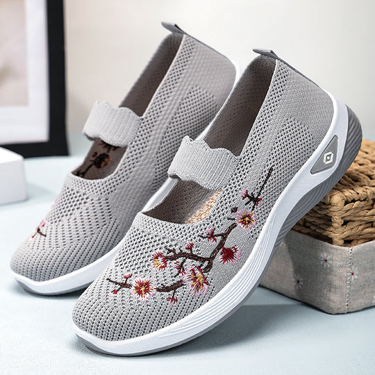 Damen Sportliche Slip-On Sneakers mit floraler Stickerei EB