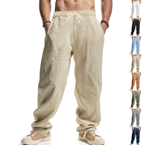 Herren nan leichte Loose-Fit Leinenhose mit elastischem Tunnelzug, geradem Bein und tiefen Seitentaschen EB