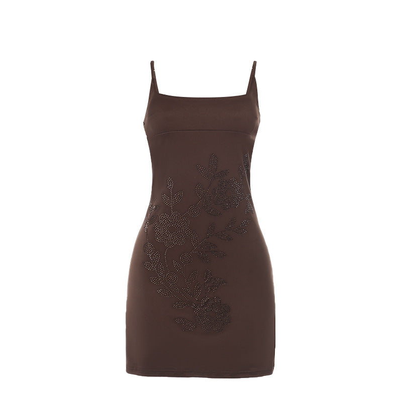 Damen figurbetontes Kleid mit floralem Strassdesign EB