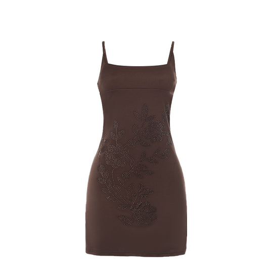Damen figurbetontes Kleid mit floralem Strassdesign EB