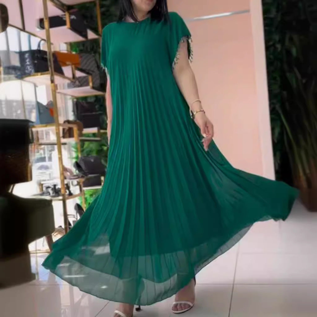 Damen Maxikleid mit elegantem Faltenwurf und raffinierten Details Heidi-Mode