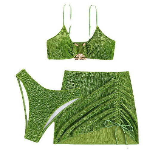 Damen Triangel-Bikini-Set mit Rüschendesign und modischem Rock EB