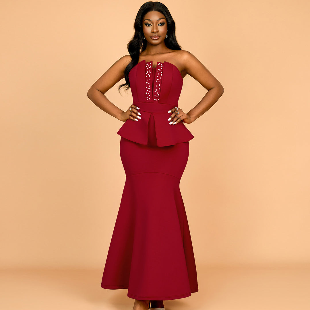 Damen Elegantes Peplum Abendkleid mit herzförmigem Ausschnitt und glitzernden Akzenten EB