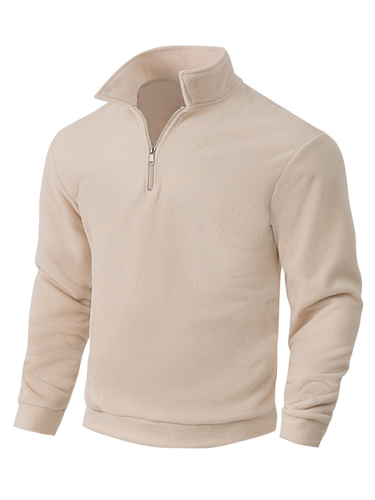 Herren nan Fleece-Halbzip-Pullover mit Stehkragen, weichem Teddy-Fleece und elastischen Bündchen EB