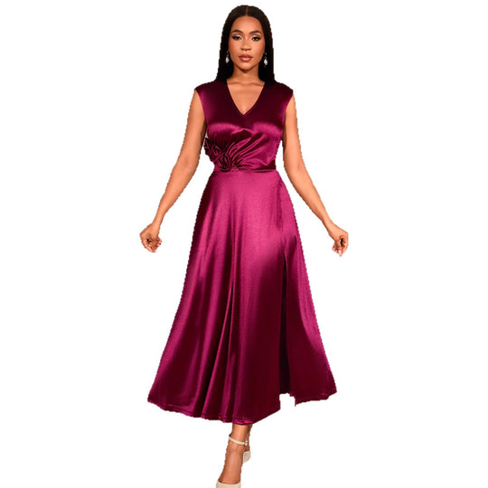 Damen elegantes Maxikleid mit herzförmigem Ausschnitt und seitlichem Schlitz EB