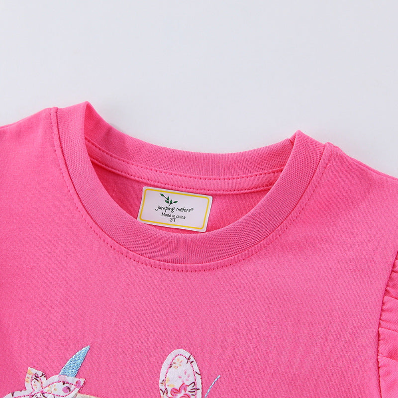 Mädchen T-Shirt mit kreativen Rüschendetails und bezauberndem Einhorn-Motiv EB