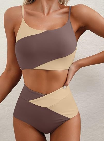 Damen Hoch tailliertes Bikini-Oberteil mit asymmetrischem Design EB