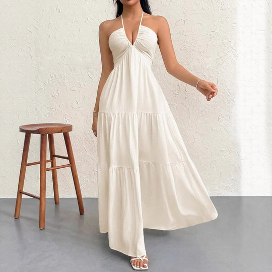 Damen Maxikleid mit tiefer Frontausschnitt und schwingendem Rock EB