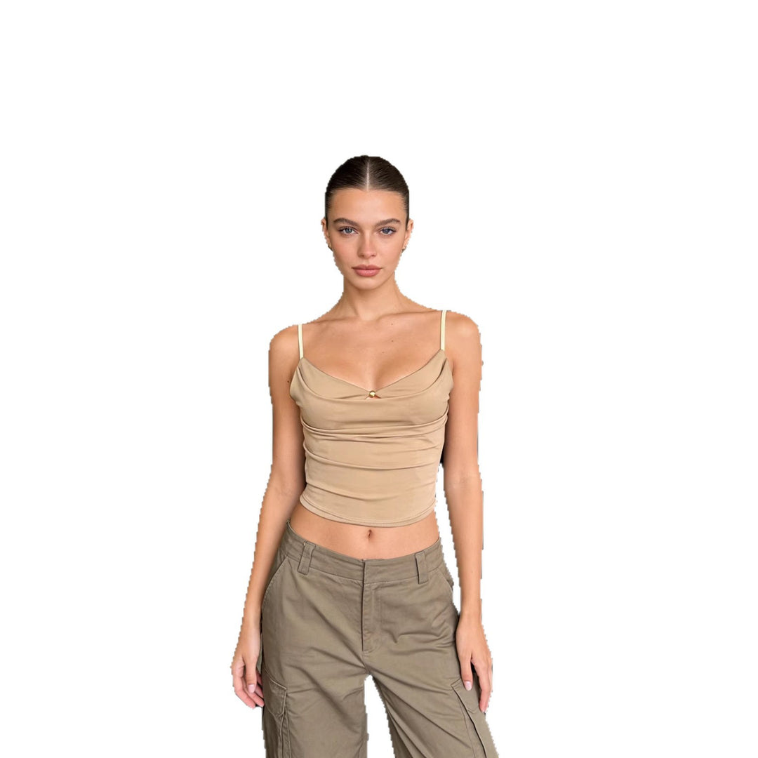 Damen Trendy Drapiertes Oberteil mit feiner Goldapplikation EB