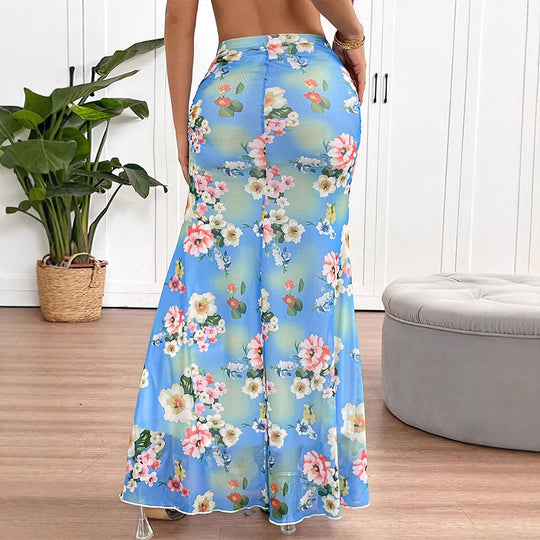 Damen maxilange Sommerrock mit floralen Mustern und fließendem Schnitt EB