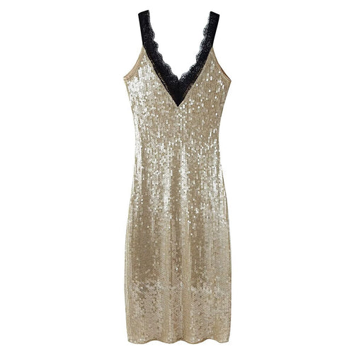 Damen glamouröses Abendkleid mit Pailletten und Spitzenverzierung EB