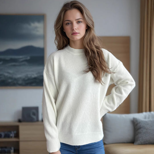 Damen lässiger Pullover mit weitem Schnitt und modernem Rippstrickdesign EB