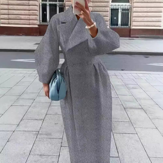 Damen eleganter Trenchcoat mit hohem Schlitz und Puffärmeln EB