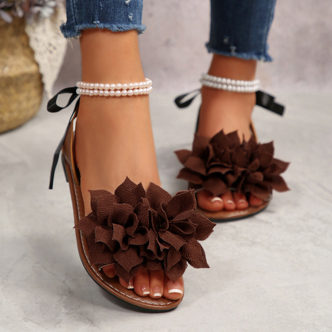 Damen Schlappen mit floralem Design und eleganter Perlenverzierung EB