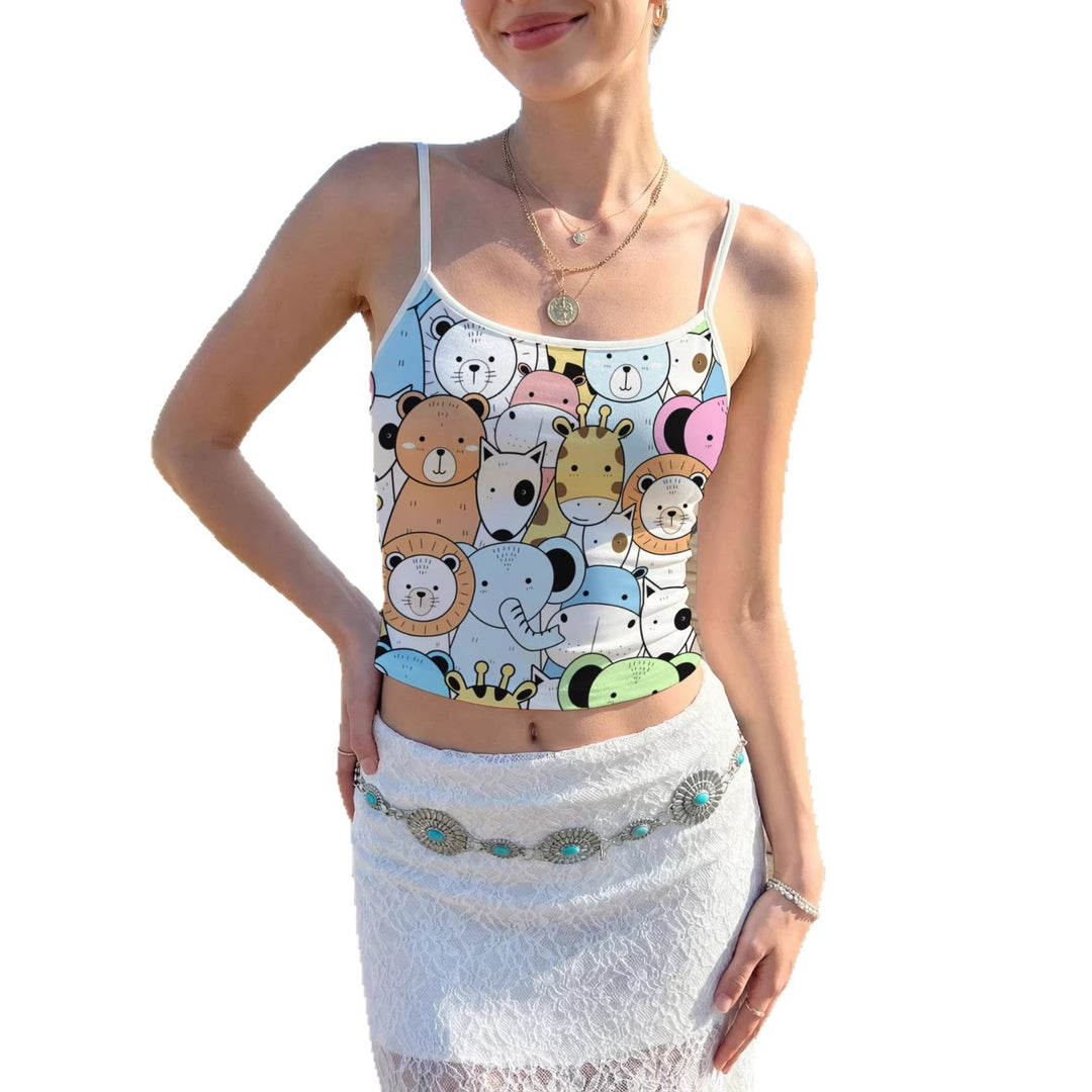 Damen Crop-Top mit floralem Motiv und verstellbaren Trägern EB