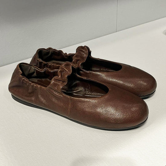 Damen bequeme Ballerinas mit elastischem Riemen und geschmeidiger Lederoberfläche EB