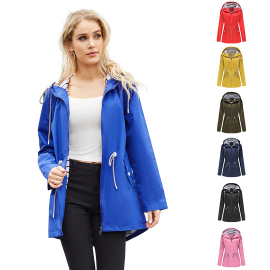 Damen nan leichte wasserdichte Parka Regenjacke mit Taillen-Kordelzug EB