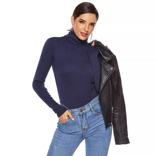 Damen Eleganter Langarmbody mit hohem Kragen EB