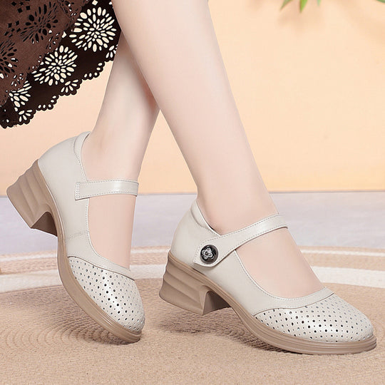 Damen Mary Jane Schuhe mit dekorativer Schnalle und atmungsaktiver Oberflächenstruktur EB