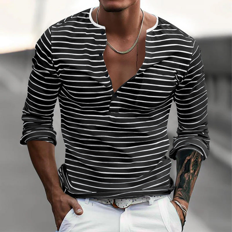 Herren Lässiges Langarmshirt mit dezentem Streifenmuster und Knopfleiste EB