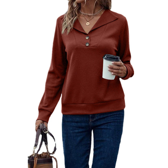 Damen Langarm-Pullover mit klassischem Kragen und modischen Knopfdetails EB