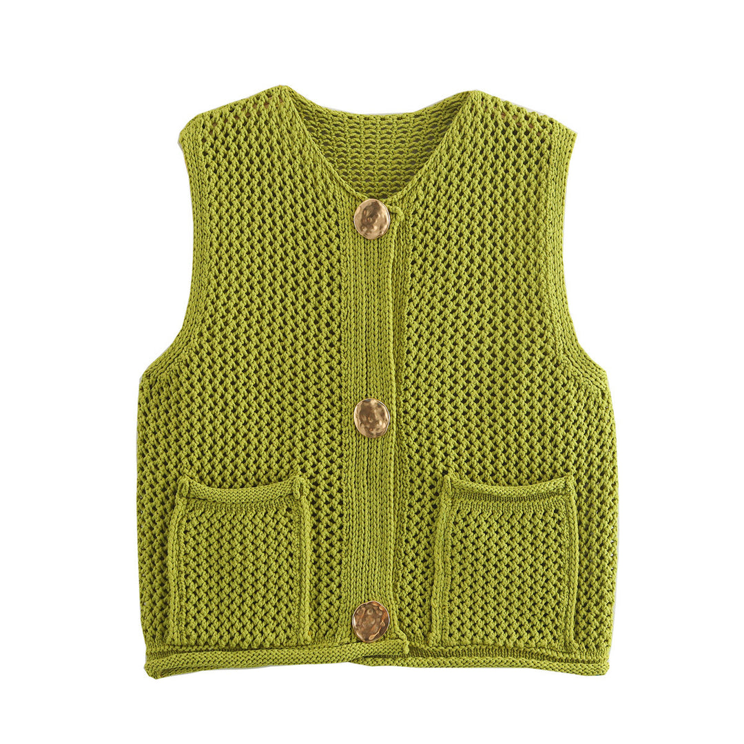 Damen Strickweste mit Knopfdetails und praktischen Taschen EB