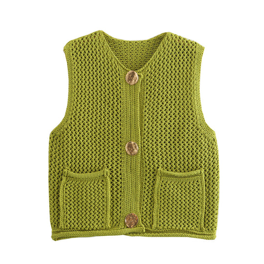 Damen Strickweste mit Knopfdetails und praktischen Taschen EB
