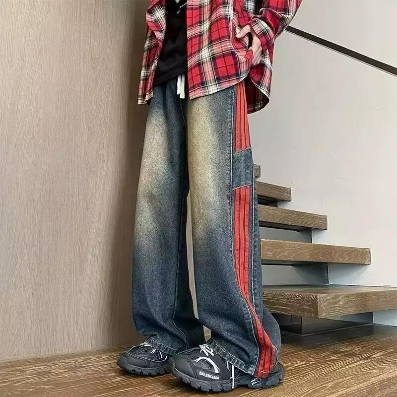 Herren weit geschnittene Denim-Hose mit seitlichen Streifen und Taschen EB