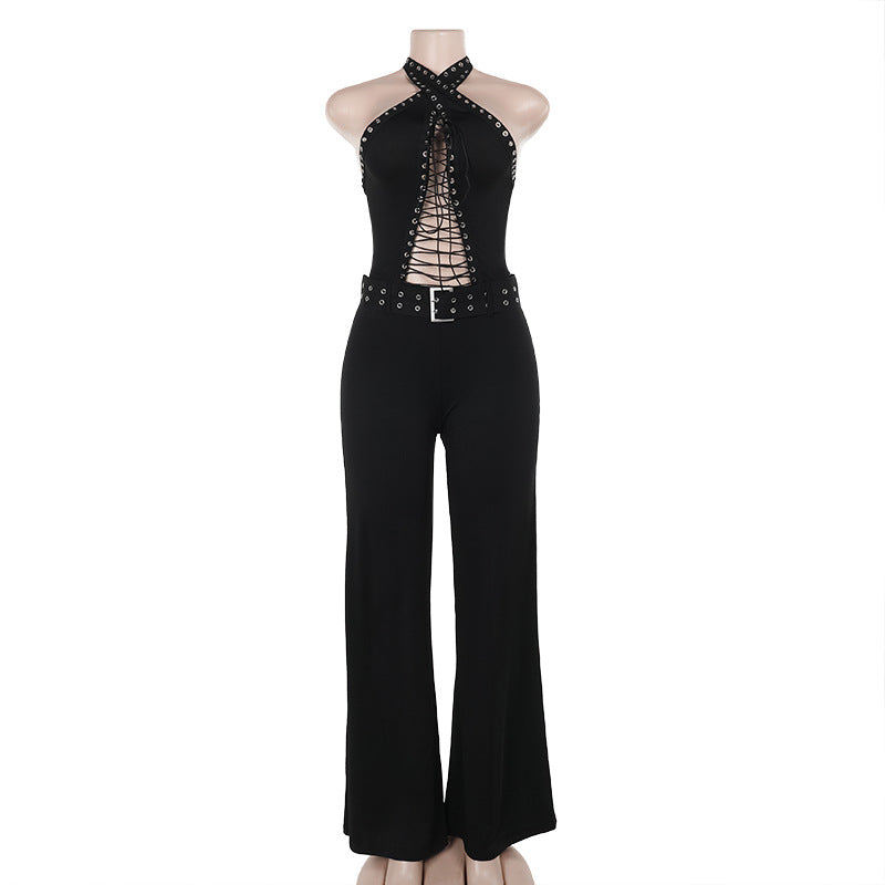 Damen Figurbetonter Jumpsuit mit raffiniertem Schnürdesign EB