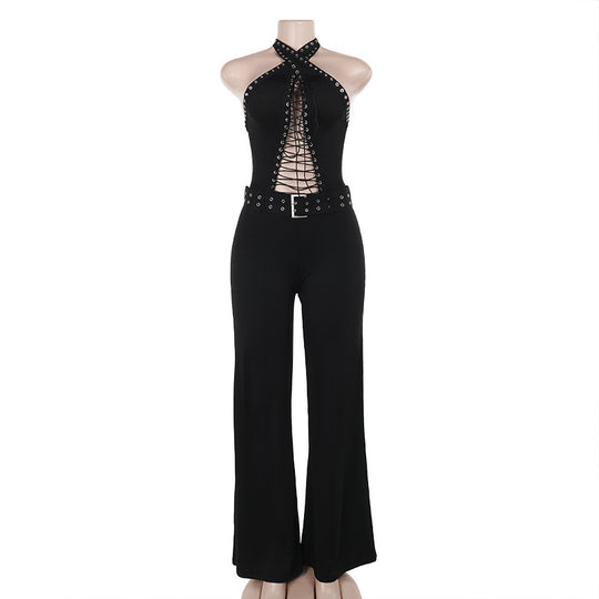 Damen Figurbetonter Jumpsuit mit raffiniertem Schnürdesign EB