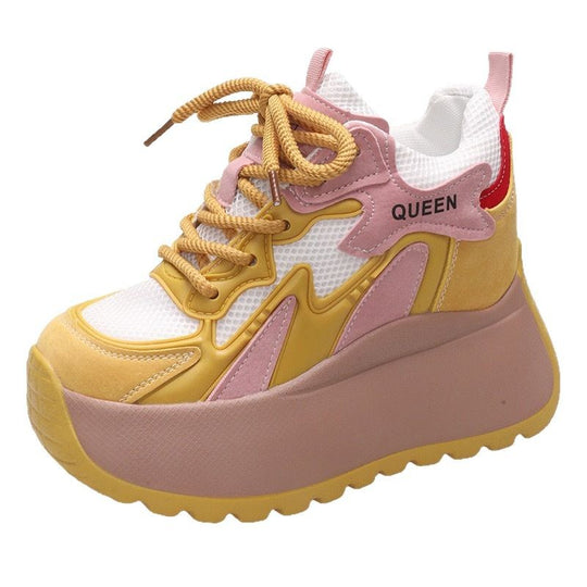 Damen modische High-Top Sneakers mit atmungsaktiver Mesh-Oberfläche und trendiger Plateausohle EB