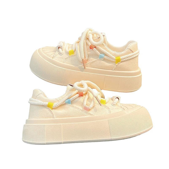Damen Bequeme Sneakers mit elastischen Schnürsenkeln und atmungsaktiver Sohle EB