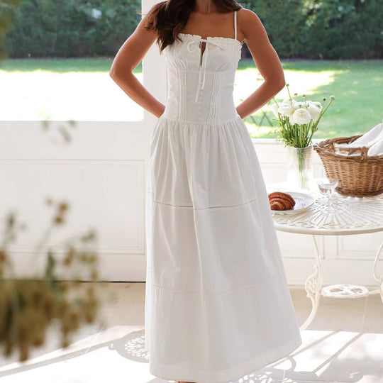Damen Maxi-Kleid mit gerafftem Oberteil und verstellbaren Trägern EB