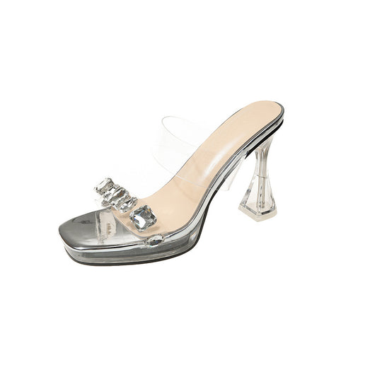 Damen transparente Sandalen mit Glitzersteinen EB