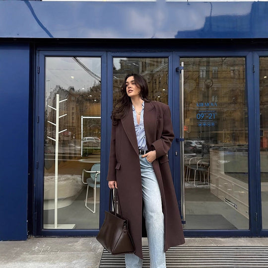 Damen Übergröße langes Blazer mit Taschen und klassischem Schnitt EB