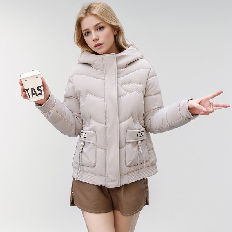 Damen gesteppte Winterjacke mit verstellbarem Kapuzenkragen und funktionalen Seitentaschen EB