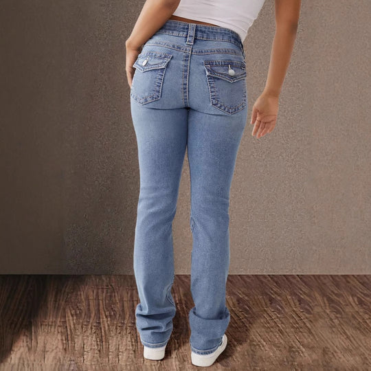 Damen Hochtaillierte Jeans mit modischem Knopfverschluss und schmalem Schnitt EB