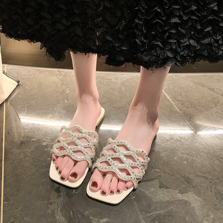 Damen Glamouröse Sandalen mit geschwungenem Rhinestone-Akzent EB