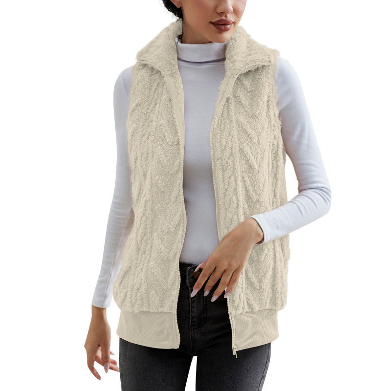 Damen kuschelige Fleecejacke mit Stehkragen und praktischen Taschen EB