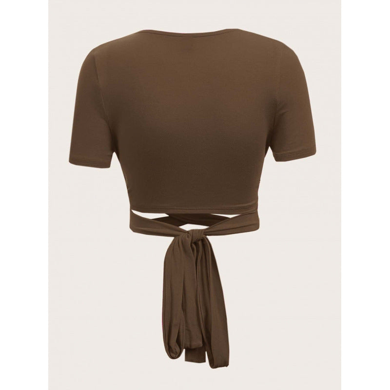 Damen Einseitig drapiertes Crop-Top mit Bindegürtel EB