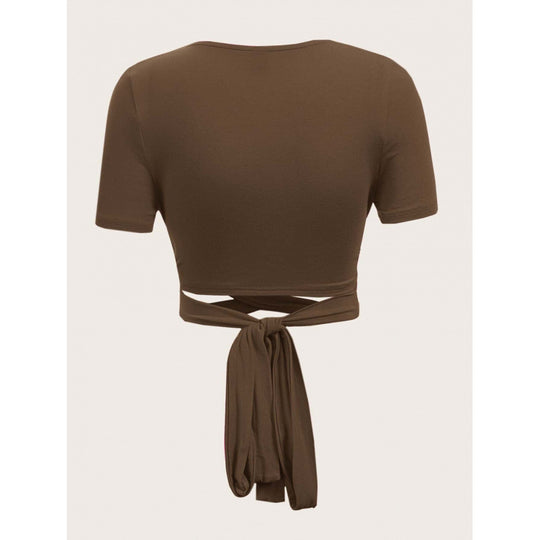 Damen Einseitig drapiertes Crop-Top mit Bindegürtel EB