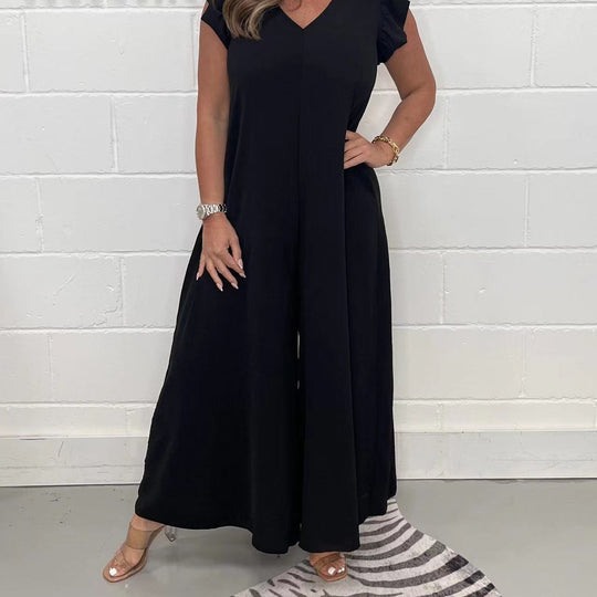 Damen Weit geschnittenes Jumpsuit mit V-Ausschnitt EB