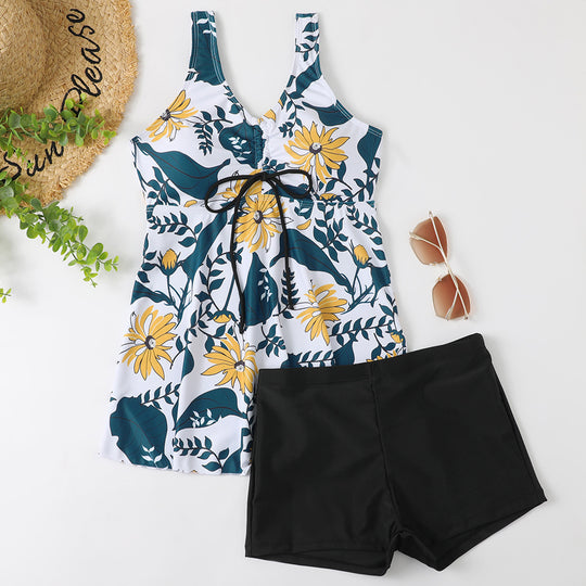 Damen Tankini-Set mit modischem Blumendruck und Rüschen EB