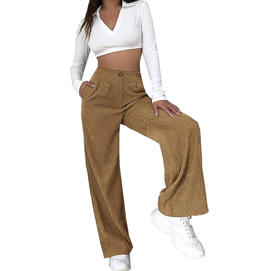 Damen Weite Cordhose mit hohem Bund und seitlichen Taschen EB