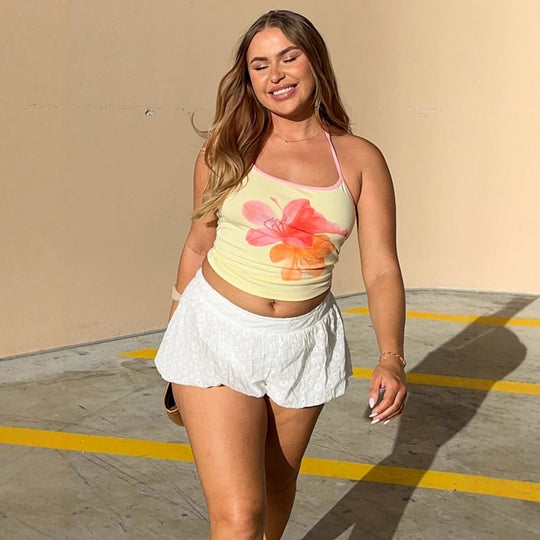 Damen Crop-Top mit floralem Druck und Halterhals EB